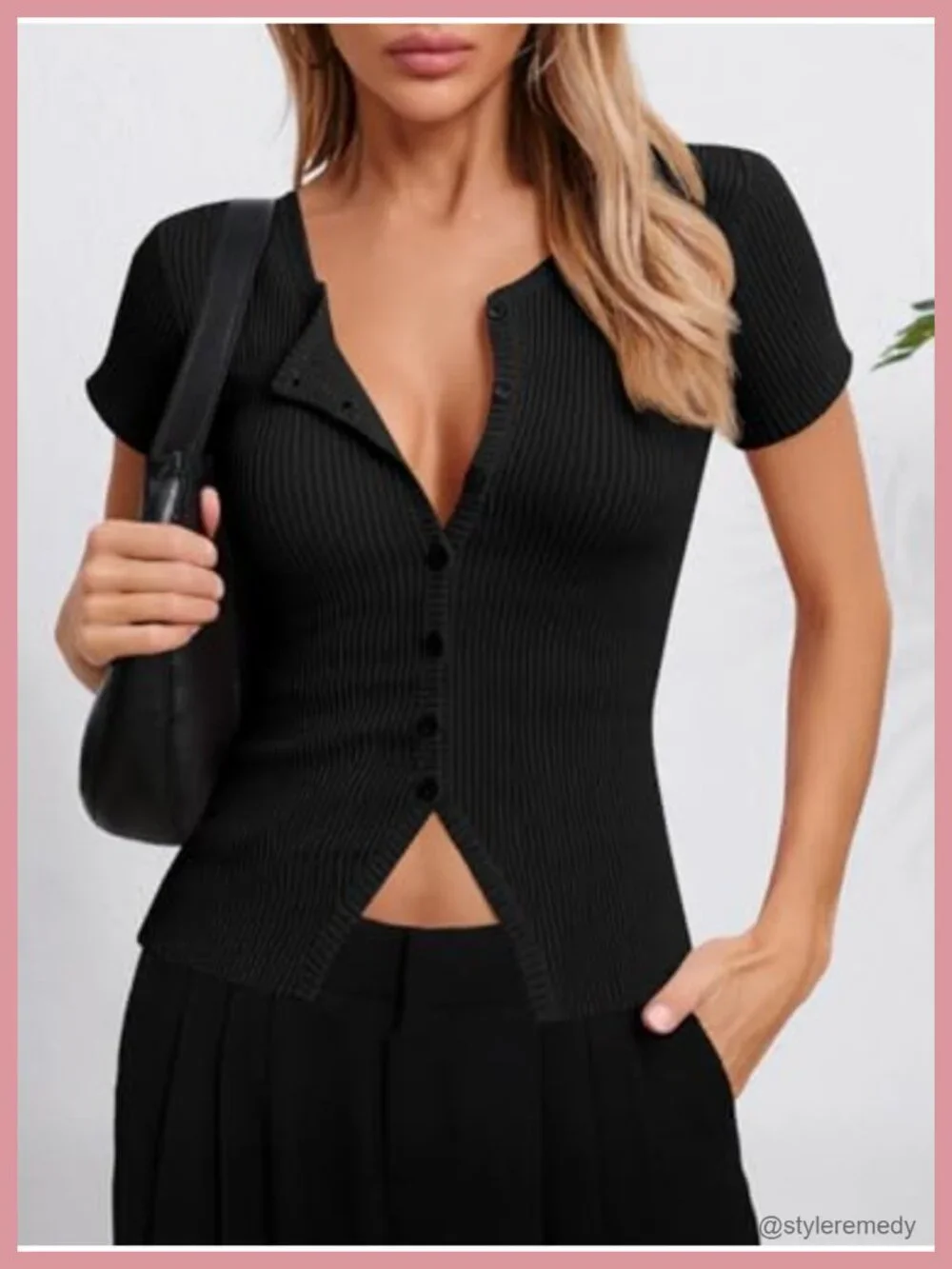 Short Sleeve Button Down Cropped Cardigan - Slim Fit Ribbed Knit Summer Top